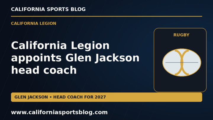 California Legion appoints Glen Jackson head coach — full headline graphic tagged www.californiasportsblog.com; no players depicted.