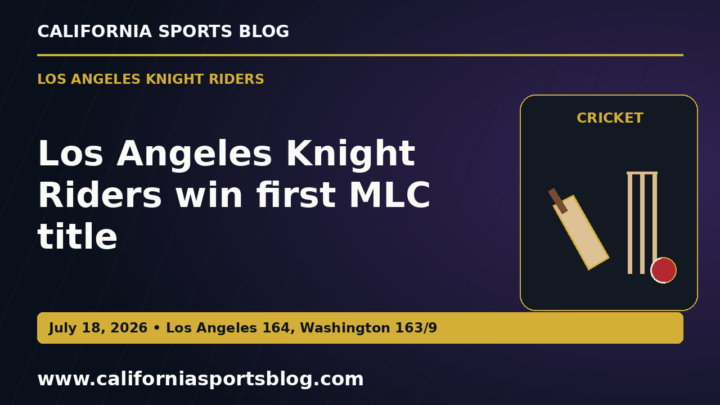 Los Angeles Knight Riders win first MLC title — full headline graphic tagged www.californiasportsblog.com; no players depicted.