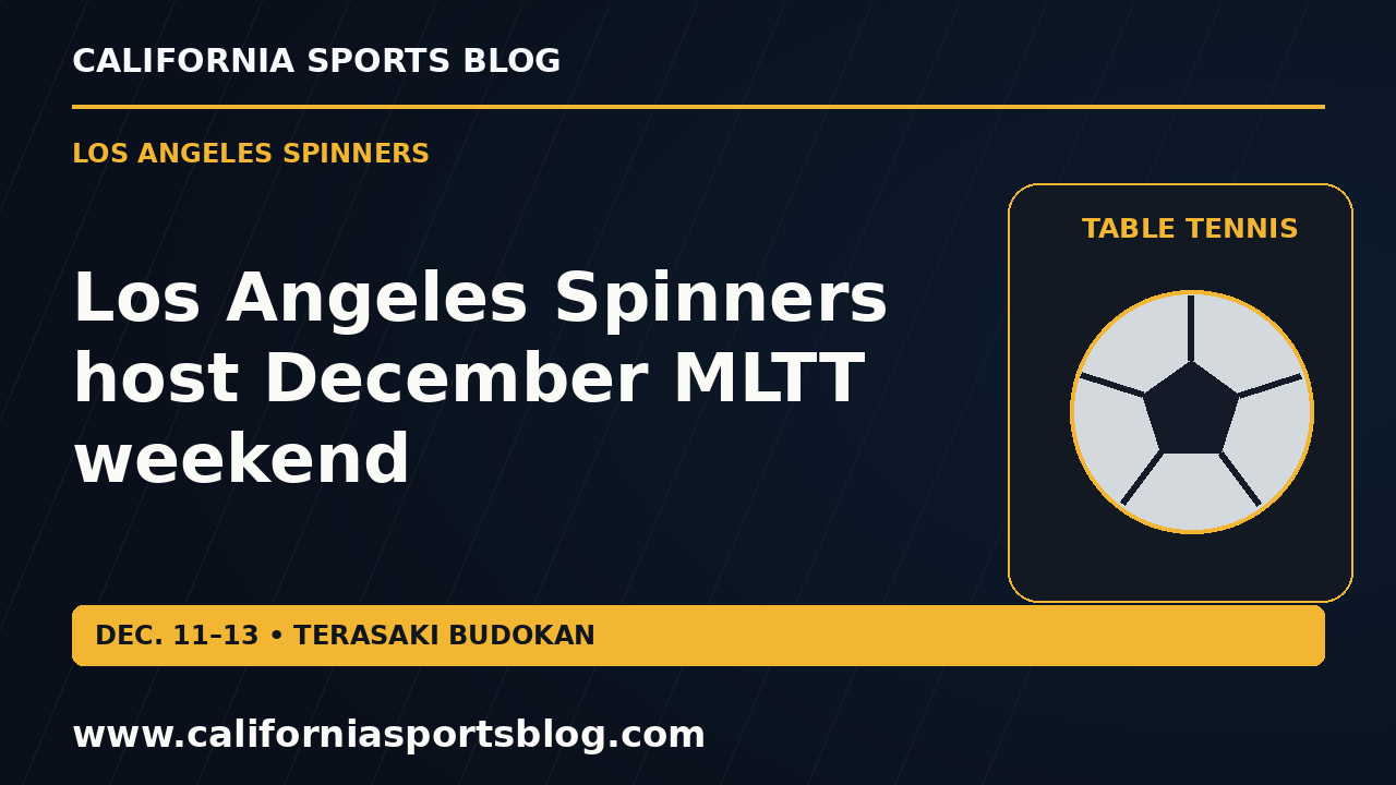 Los Angeles Spinners host December MLTT weekend — full headline graphic tagged www.californiasportsblog.com; no players depicted.