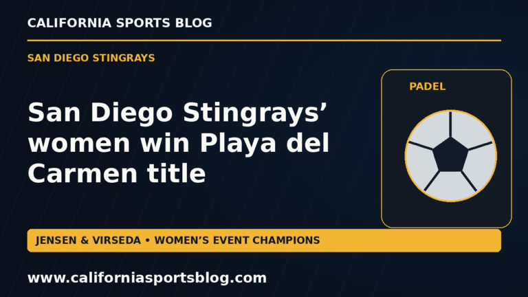 San Diego Stingrays’ women win Playa del Carmen title — full headline graphic tagged www.californiasportsblog.com; no players depicted.