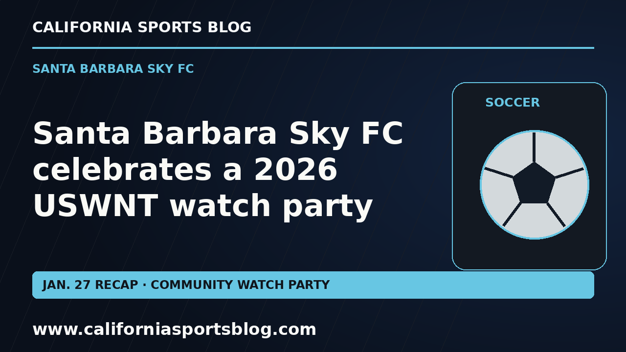 Santa Barbara Sky FC celebrates a 2026 USWNT watch party — full headline graphic tagged www.californiasportsblog.com; no players depicted.
