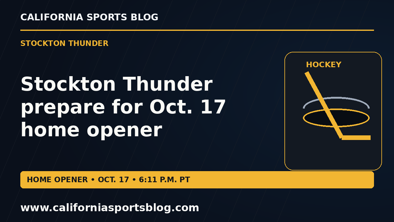 Stockton Thunder prepare for Oct. 17 home opener — full headline graphic tagged www.californiasportsblog.com; no players depicted.
